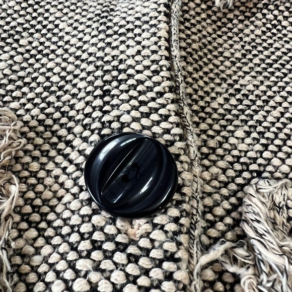 Vintage Willow Black/Cream Button Front Frayed Jacket with Pockets Large - Picture 5 of 9